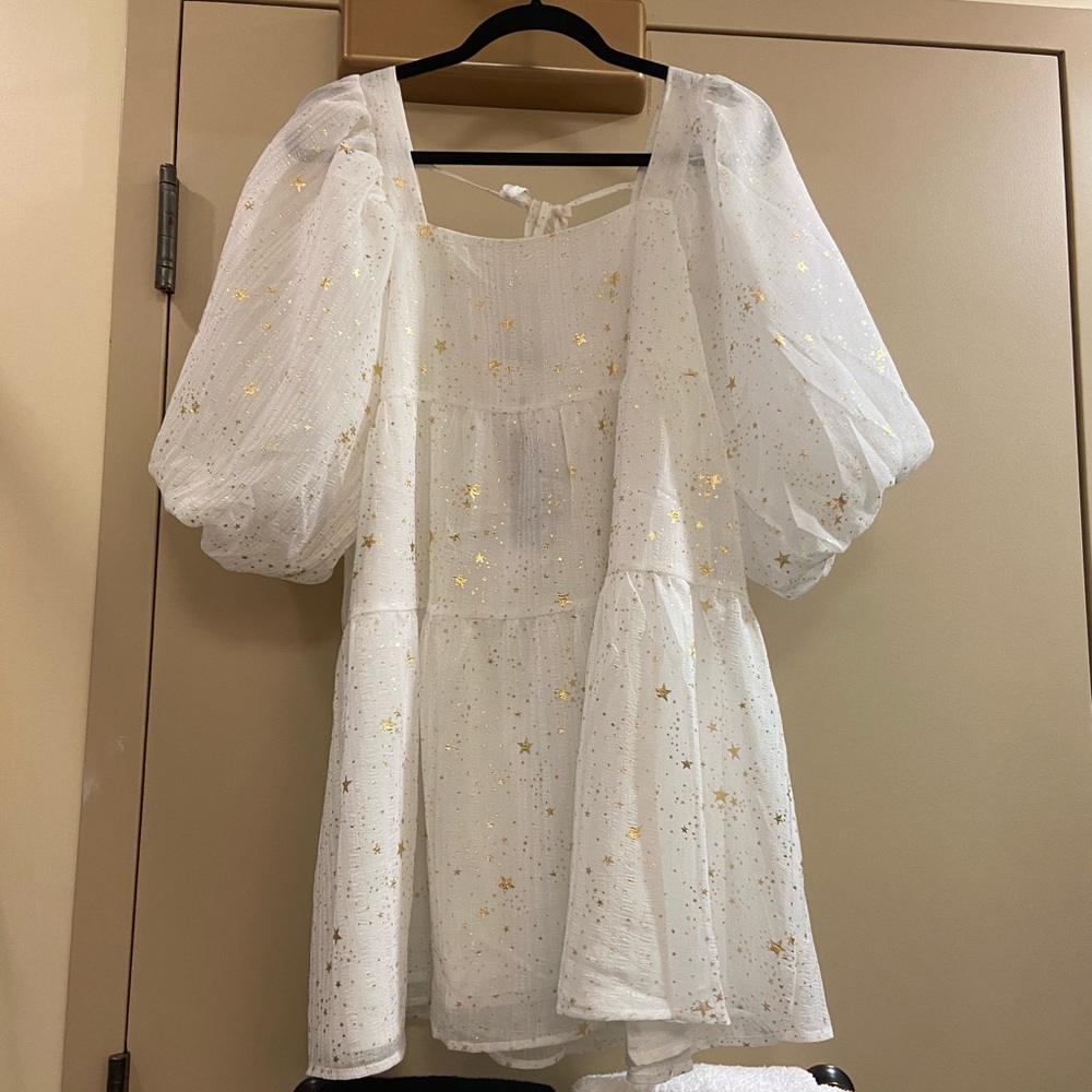 Nasty Gal White Mini Dress with Gold Star Print - Picture 4 of 8